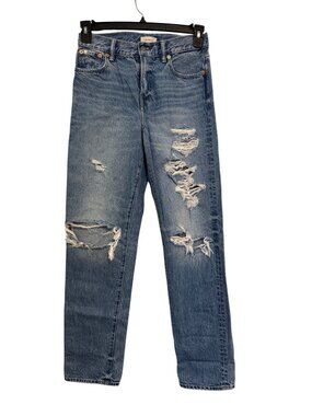 AE77 Womens Slouch Distressed Organic Cotton Jeans Regular Fit Blue Size 0